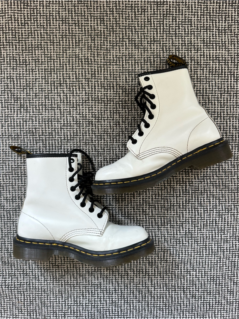 Dr. Martens White Leather 8-Eye Lace-Up Boots with Black Trim